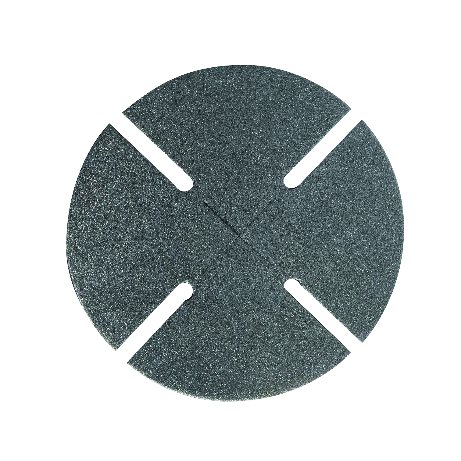 Rondelle foncée en acier, fendue en croix 4 rainures, diamètre environ 50 mm, posée sur fond blanc. Aucun marquage ou référence apparente.